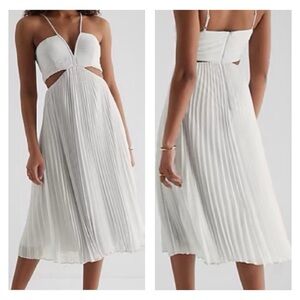 EXPRESS Pleated V-Neck Sleeveless Cutout Maxi Dress Women’s SZ XL Grey NEW